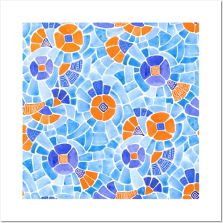 Orange Mosaic Flowers Posters and Art